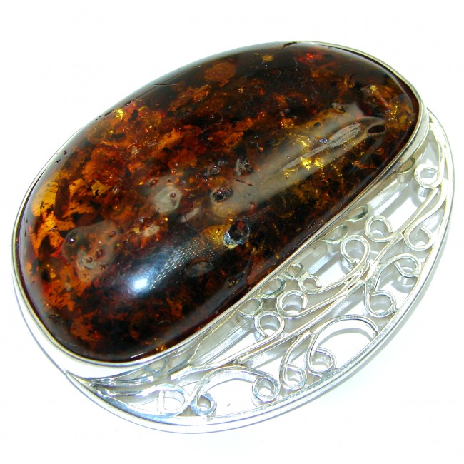 HUGE Prehistoric Genuine Baltic Amber .925 Sterling Silver handmade pendant