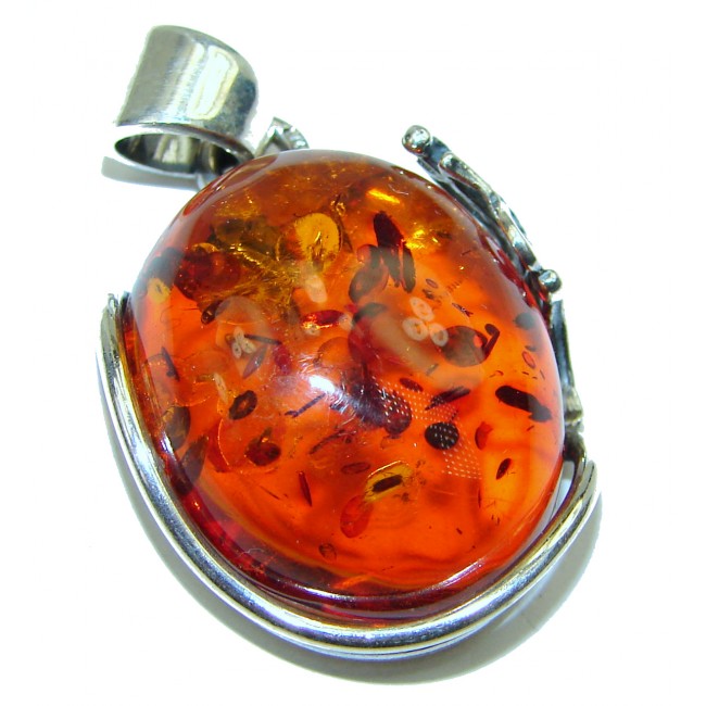 Ancient Oval Genuine Baltic Amber .925 Sterling Silver handmade pendant
