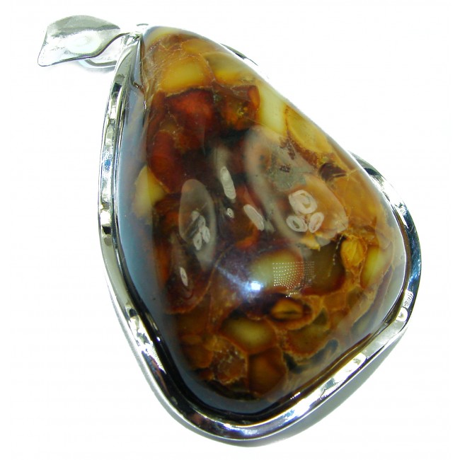Incredible LARGE Genuine Baltic Amber .925 Sterling Silver handmade pendant