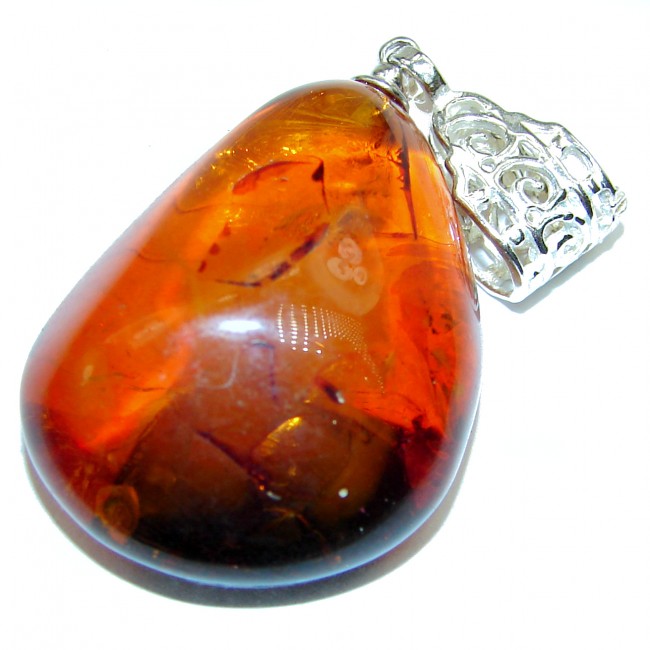 Ancient Treasure Genuine Baltic Amber .925 Sterling Silver handmade pendant