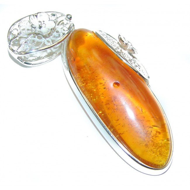 Golden Drop Natural Golden Amber .925 Sterling Silver handmade Pendant