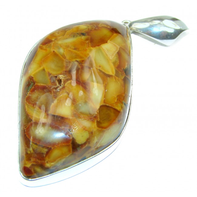 LARGE Honey Fossil Baltic Amber .925 Sterling Silver handmade pendant