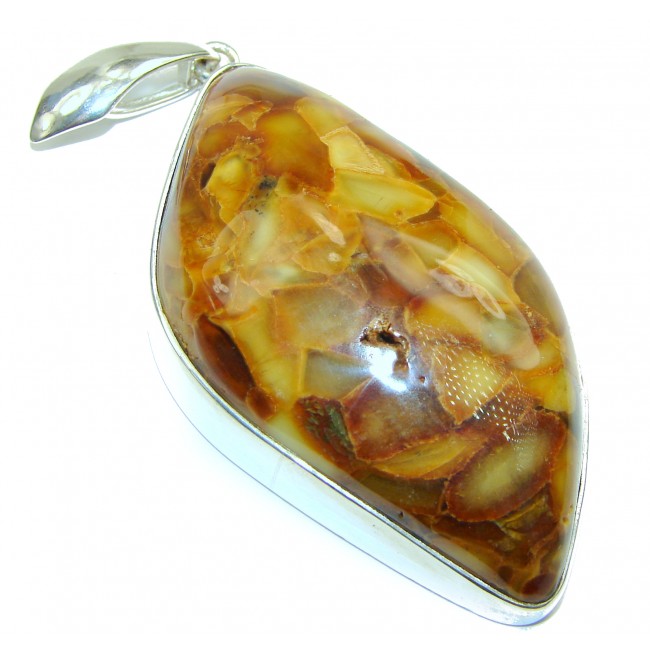 LARGE Honey Fossil Baltic Amber .925 Sterling Silver handmade pendant