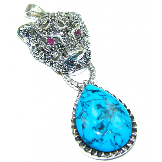 Great Panther Turquoise .925 Sterling Silver handmade Pendant
