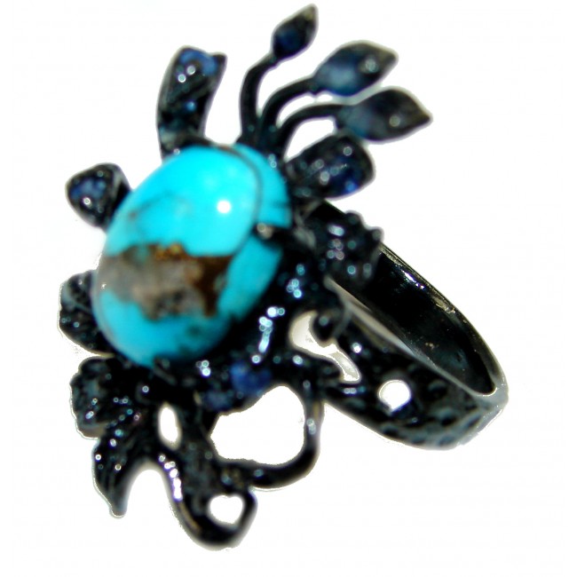 Autehntic Turquoise Sapphire black rhodium over .925 Sterling Silver ring; s. 8 1/4