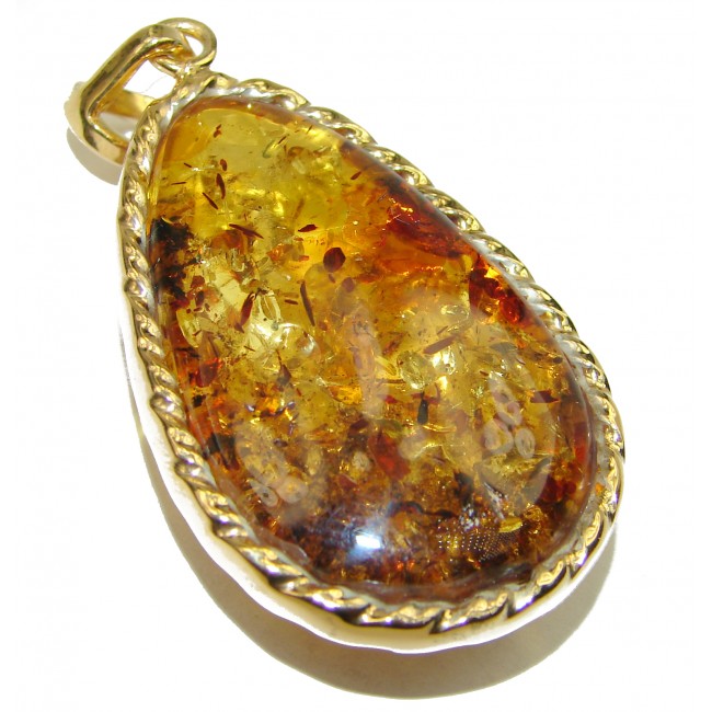 Vintage Beauty Natural Golden Amber 14K Gold over .925 Sterling Silver handmade Pendant