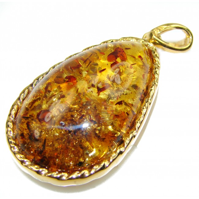 Vintage Beauty Natural Golden Amber 14K Gold over .925 Sterling Silver handmade Pendant
