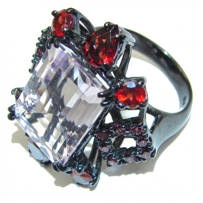 Huge Sweet Pink Topaz black rhodium over .925 Silver handcrafted Ring s. 9