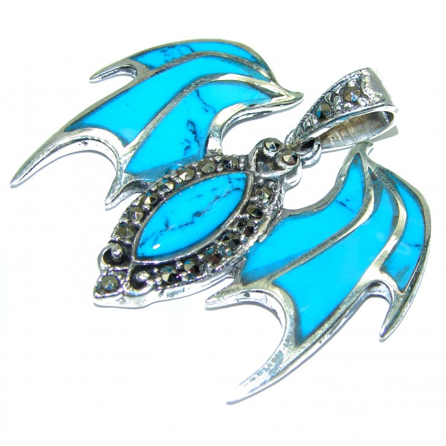 Incredible Bat Turquoise .925 Sterling Silver handmade Pendant