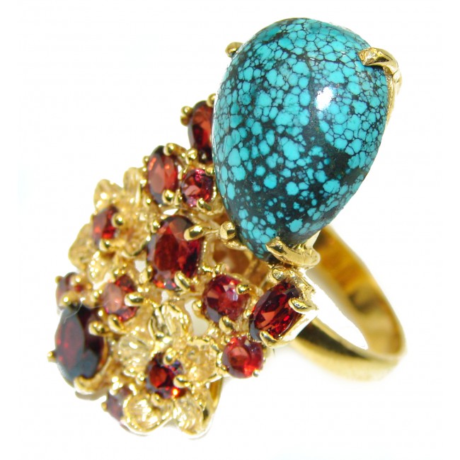 Autehntic Turquoise Sapphire 14K Gold over .925 Sterling Silver ring; s. 9 3/4
