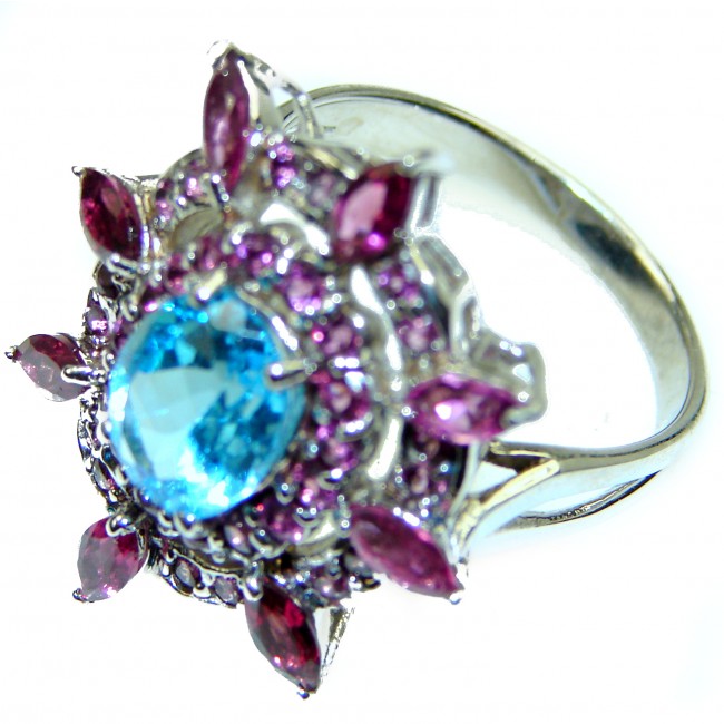 Electric Blue Swiss Blue Topaz .925 Sterling Silver handmade Ring size 8 1/2
