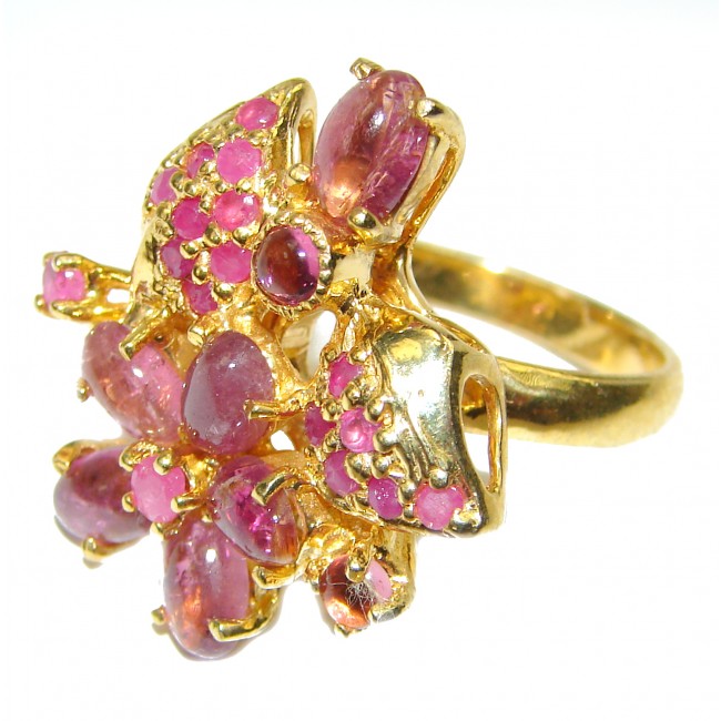 BEST quality unique Ruby 14K Gold over .925 Sterling Silver handcrafted Ring size 8 1/4