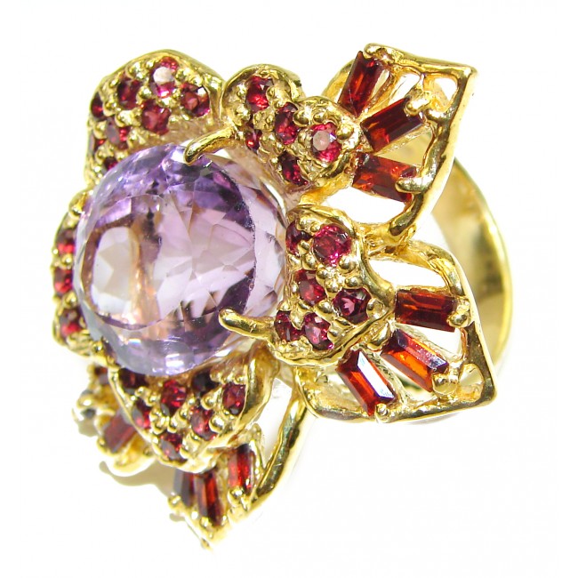 Vintage Style Amethyst 14K Gold over .925 Sterling Silver handmade Cocktail Ring s. 8 3/4