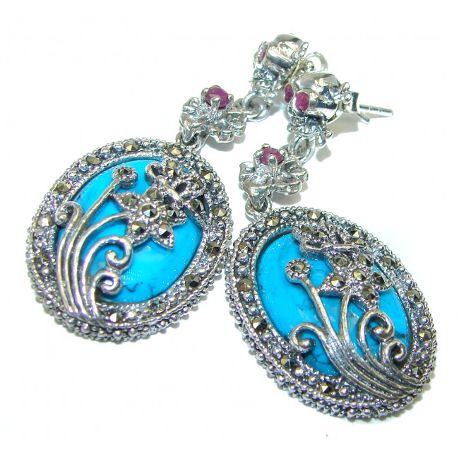 Dance Makabre Turquoise Ruby .925 Sterling Silver handcrafted Earrings