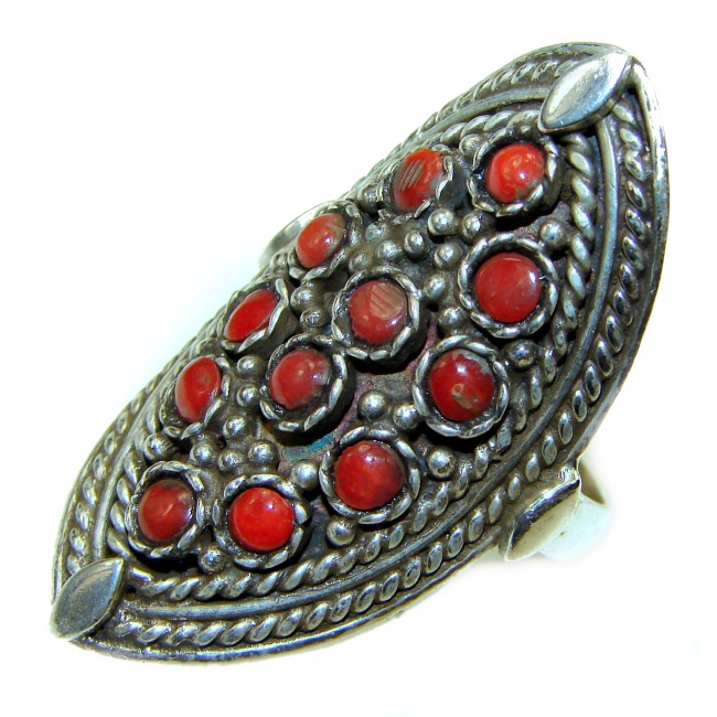 Natural Fossilized Coral .925 Sterling Silver handmade ring s. 8 3/4