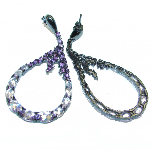 Exclusive Pink Amethyst Black rhodium over .925 Sterling Silver entirely handmade earrings