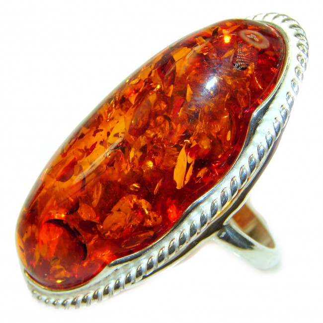Massive Authentic Baltic Amber .925 Sterling Silver handcrafted ring; s. 7 1/4