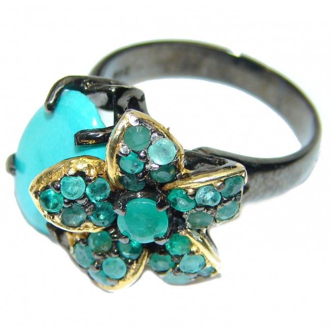 Precious Sleeping Beauty Turquoise black rhodium over .925 Sterling Silver handmade ring size 9