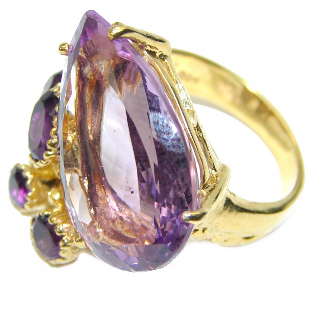 Incredible 15.7 carat African Amethyst 14K Rose Gold over .925 Sterling Silver handcrafted ring size 8 3/4