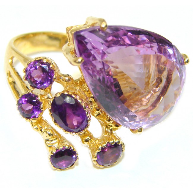 Incredible 15.7 carat African Amethyst 14K Rose Gold over .925 Sterling Silver handcrafted ring size 8 3/4