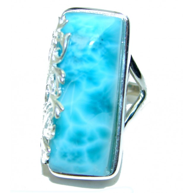 Precious Blue Larimar .925 Sterling Silver handmade ring size 5 1/2