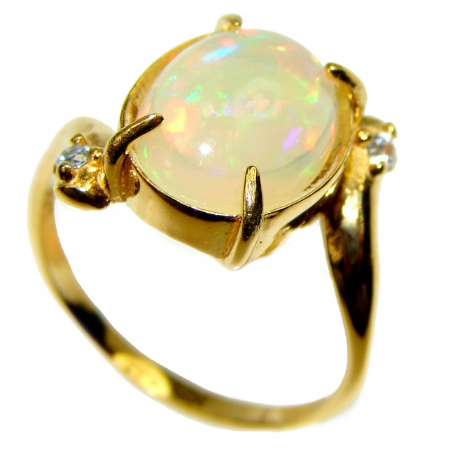 6.5 carat Ethiopian Opal 18k yellow Gold over .925 Sterling Silver handcrafted ring size 6 1/2
