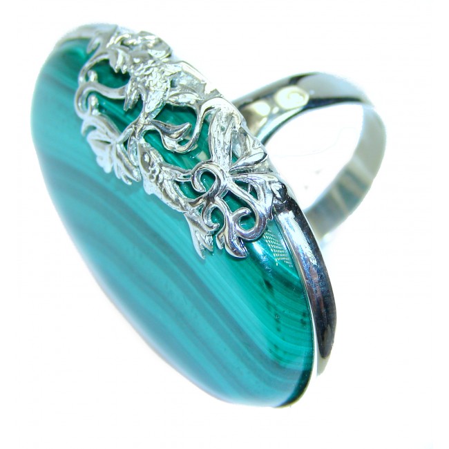LARGE Green Beauty Malachite .925 Sterling Silver handcrafted ring size 7