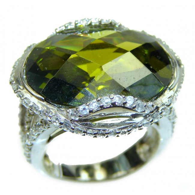 Large Best quality Green Topaz .925 Sterling Silver handcrafted Ring Size 7