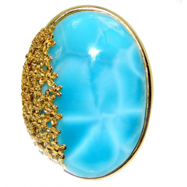 27.4 carat Larimar 18K Gold over .925 Sterling Silver handcrafted Ring s. 7
