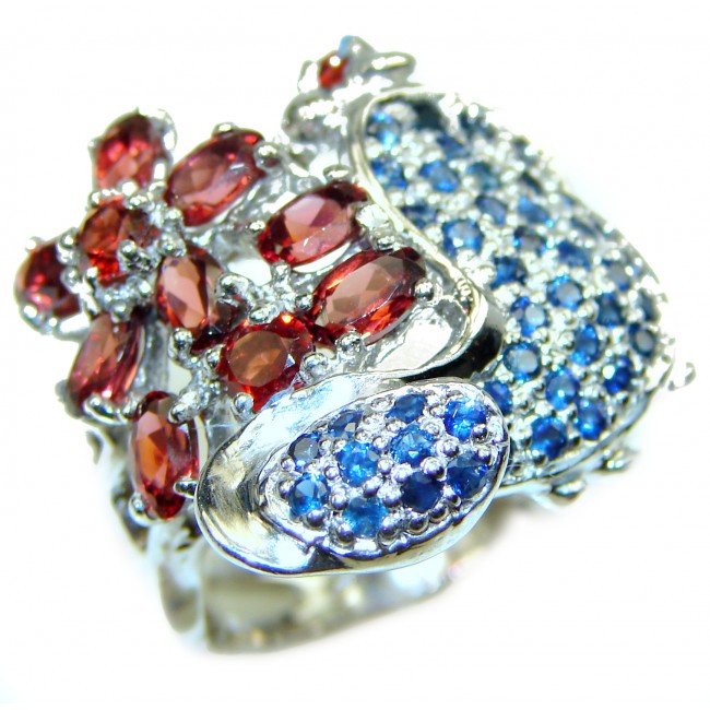 Special Sapphire Garnet .925 Sterling Silver handmade ring s. 8 1/4