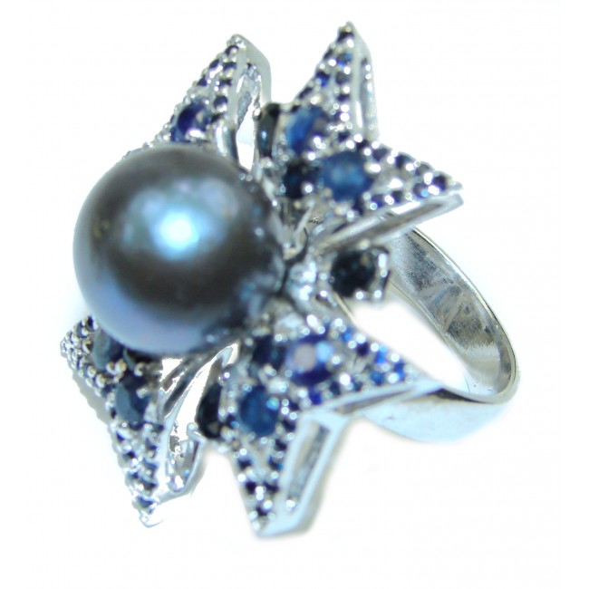 Victorian Style Black Pearl black rhodium over .925 Sterling Silver handcrafted Ring s. 6 3/4