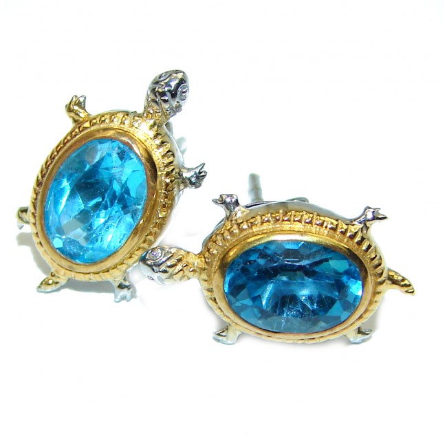 Turtles Blue Swiss Topaz .925 Sterling Silver handmade earrings