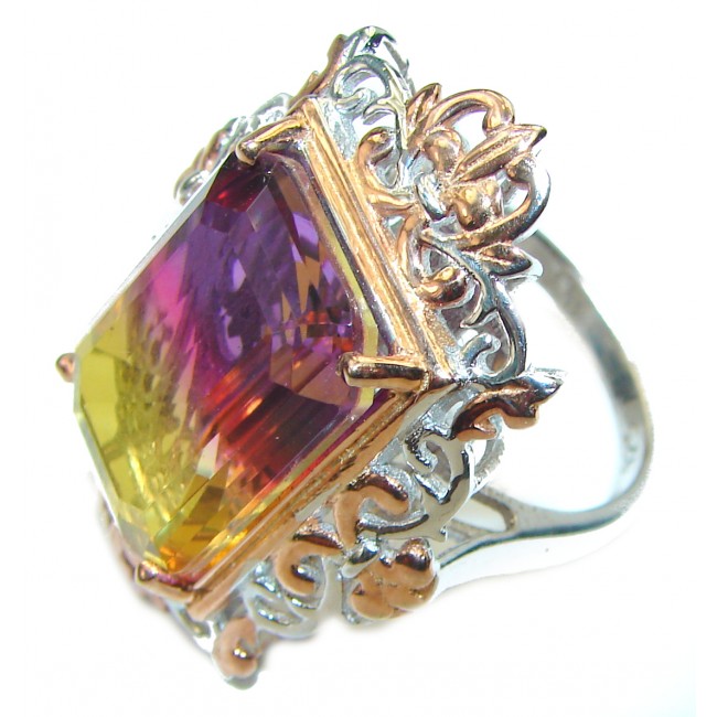 Emerald cut Ametrine 18K Gold over .925 Sterling Silver handcrafted Ring s. 8 1/4
