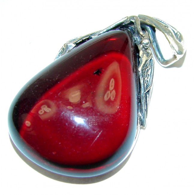 Ancient Drop Genuine Baltic Amber .925 Sterling Silver handmade pendant