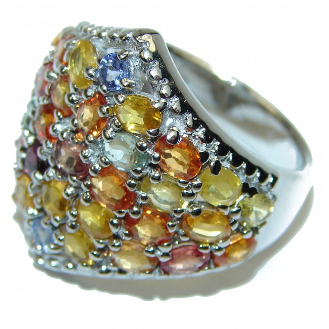 Vintage Style MULTICOLOR Sapphire .925 Sterling Silver handmade Ring s. 8 3/4