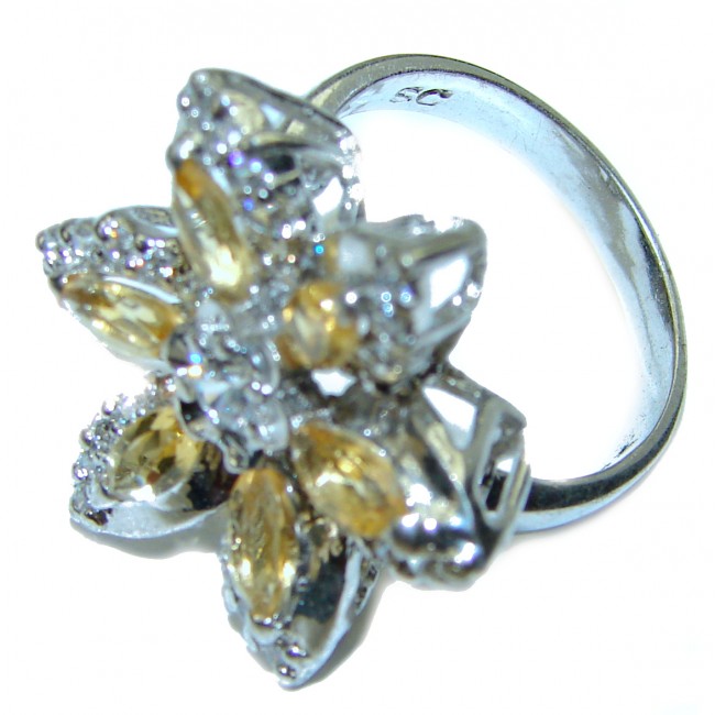 Vintage Style Citrine .925 Sterling Silver handmade Cocktail Ring s. 8 1/4