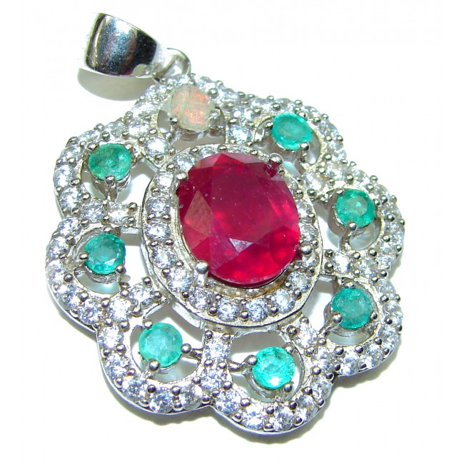Victorian Style Kashmir Ruby .925 Sterling Silver handmade Pendant