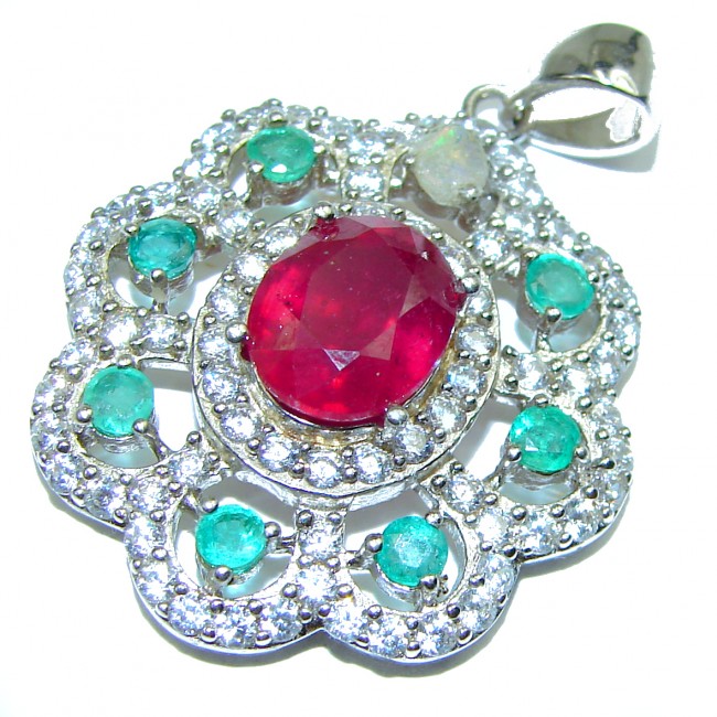 Victorian Style Kashmir Ruby .925 Sterling Silver handmade Pendant