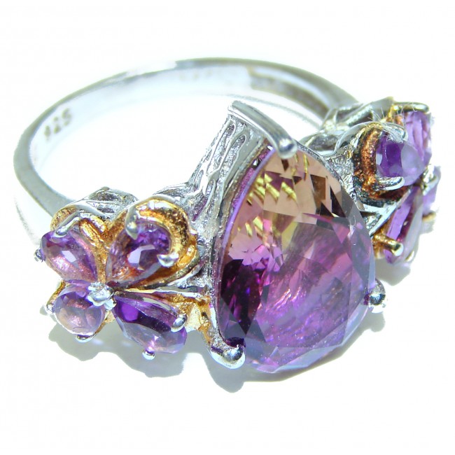 Pear cut Ametrine 18K Gold over .925 Sterling Silver handcrafted Ring s. 8 1/4