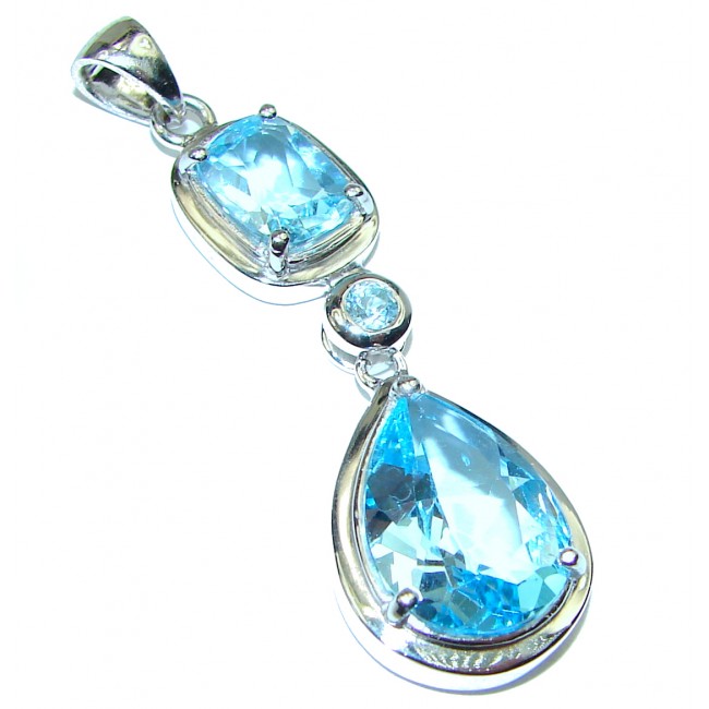 Spectacular 12.5 carat Blue Swiss Topaz .925 Sterling Silver handmade Pendant