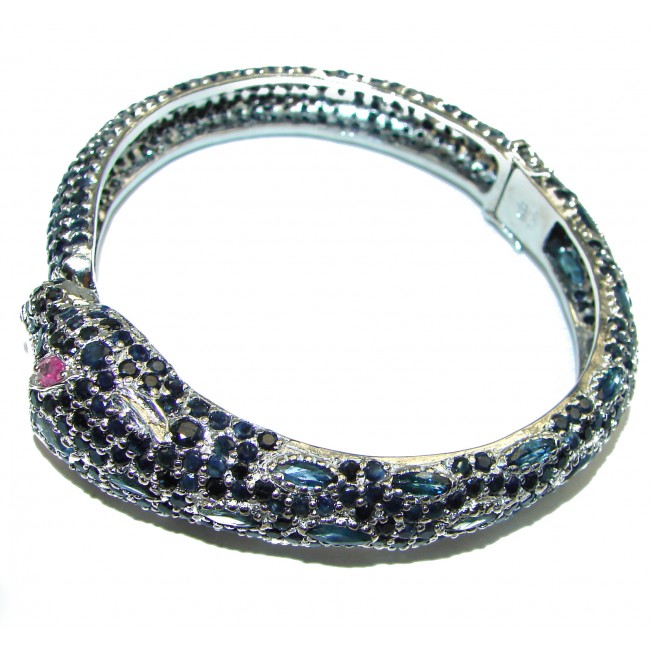 Luxurious Precious Ruby Sapphire Panther .925 Sterling Silver Bracelet
