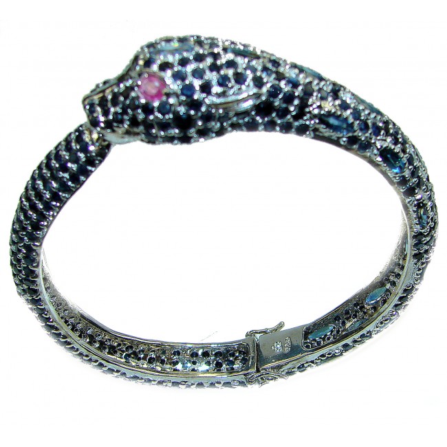 Luxurious Precious Ruby Sapphire Panther .925 Sterling Silver Bracelet