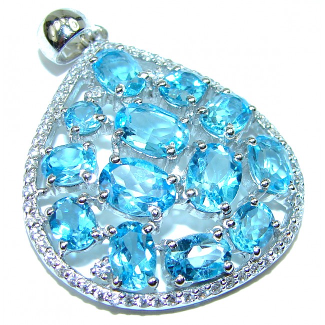 Rain Drops genuine Swiss Blue Topaz .925 Sterling Silver handmade pendant