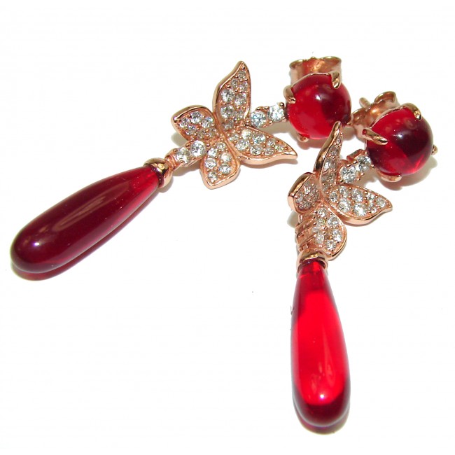 Vintage style Incredible Red Topaz Gold over .925 Sterling Silver earrings