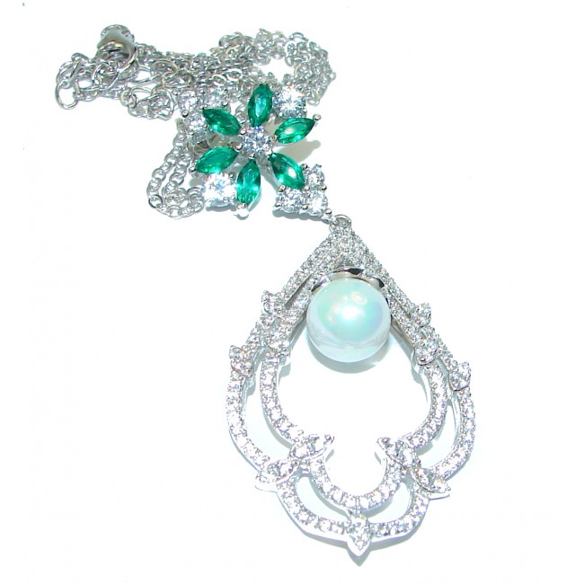 Luxurious Pearl Chrome Diopside .925 Sterling Silver handmade Necklace