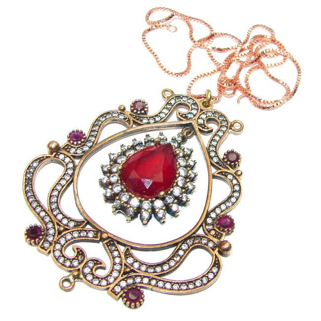 Victorian Style created Ruby .925 Sterling Silver handmade Necklace