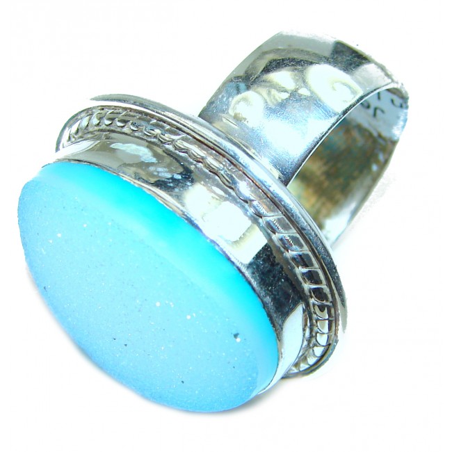 Abgel Blue Druzy Agate .925 Sterling Silver ring; s. 7