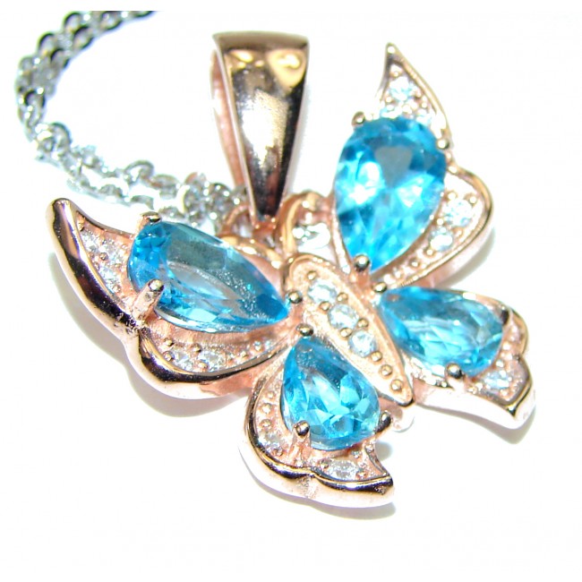 Blue Butterfly Natural Swiss Blue Topaz .925 Sterling Silver handmade necklace