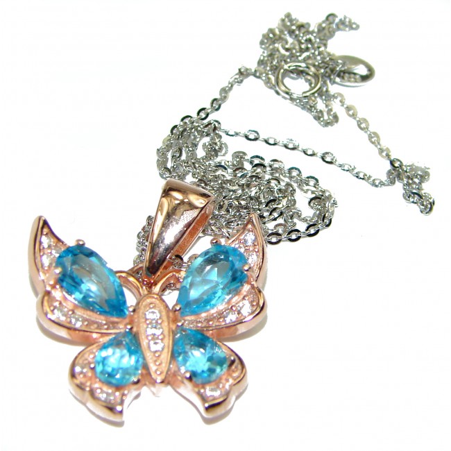 Blue Butterfly Natural Swiss Blue Topaz .925 Sterling Silver handmade necklace