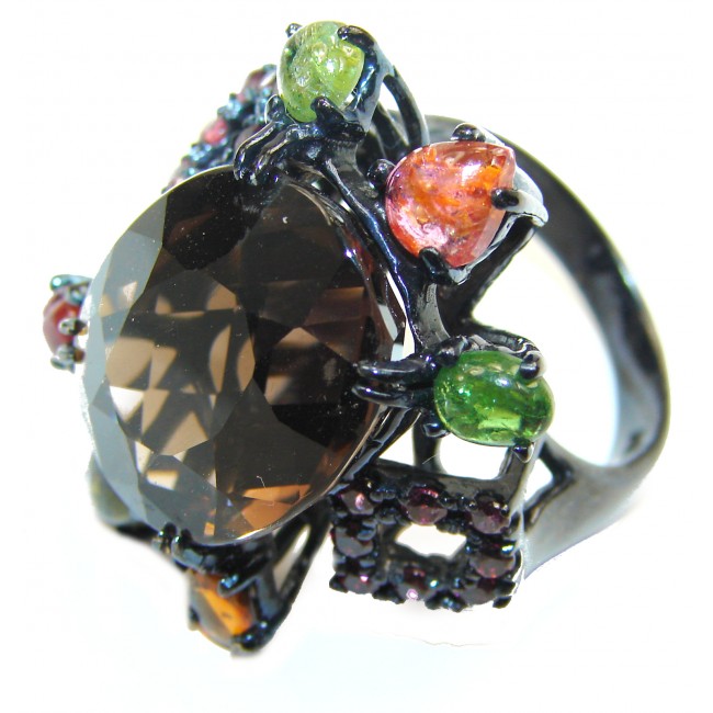 Isabella Champagne Smoky Topaz black rhodium over .925 Sterling Silver Ring size 8